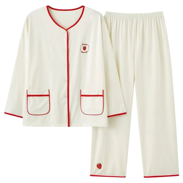 Fashion Women's Pajamas Autumn Embroidered Comfortable Casual Antibacterial Pajamas Set-