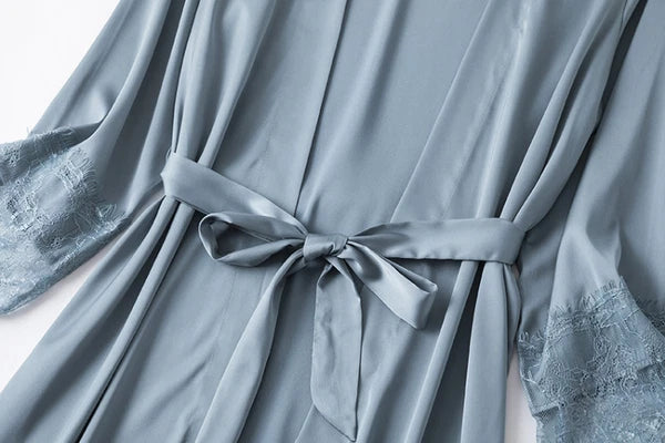 5PCS Lace Satin Robe Gown Set Sexy Women Nightgown Sleep Suit Home Kimono Pajama