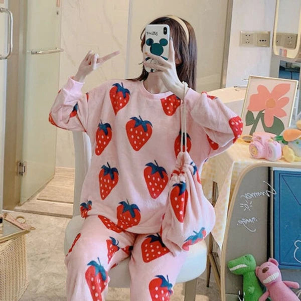 PJ Pyjama Fleece Winter PJ's Pyjamas New Women Set Night Wear Ladies Warm Sets