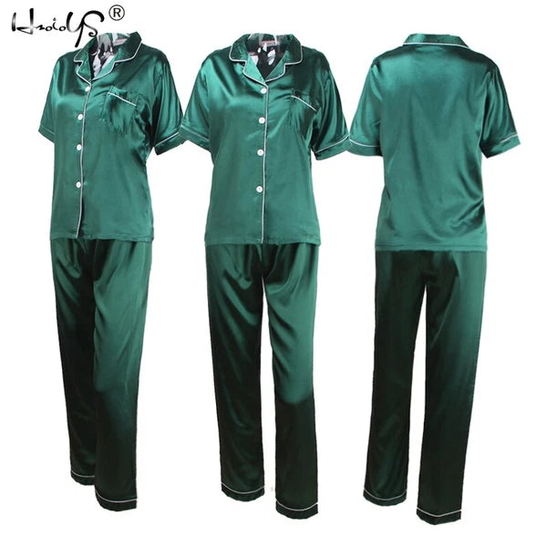 Women Lady Silk Satin Pajamas Set Pyjama Sleepwear Nightwear Summer Homewear Pj