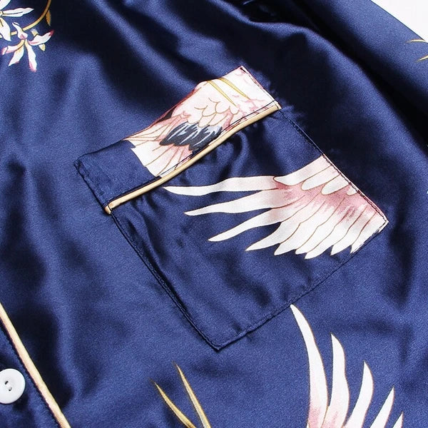 Women's Long Sleeve Silk Pajama Set Button-Down Sleepwear Print Loungewear Plus