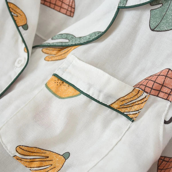 Women Pajamas Set 100% Cotton Printed Sleepwear Casual Nightwear Gauze Home Wear