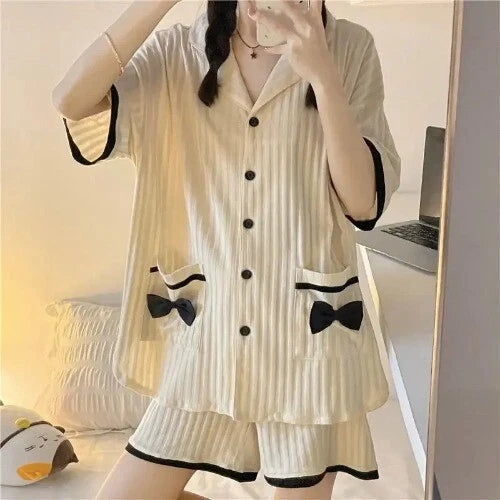 Pajama Sets Women Summer  Comfortable Sweet Pockets Students Casual Baggy