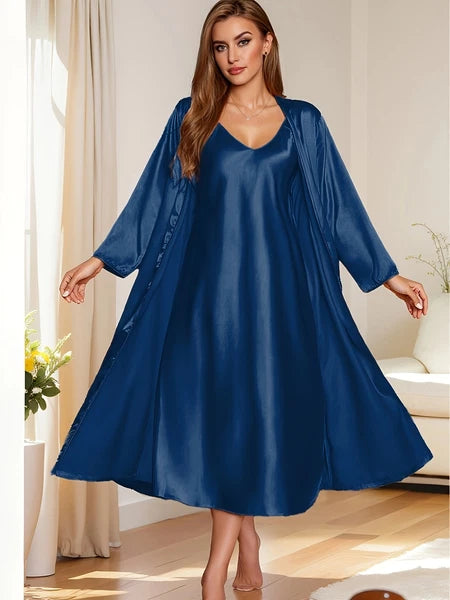 Women's satin silk robe dress sleepwear underwear long nightgown sleepwear