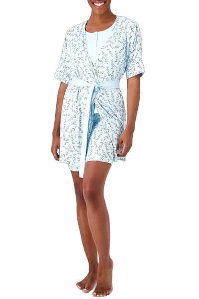 Hanes Silky Knit 3-Piece Lounge Set Light Blue/Vine