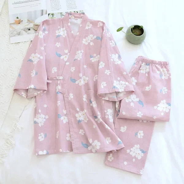 Pajamas Set Female Spring and Autumn 100% Cotton Gauze Home Clothes Sweet Two-p