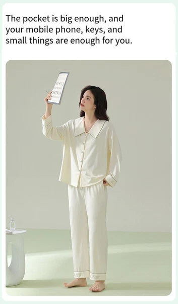 New Women's Long Sleeve Homewear Antibacterial Comfortable Cotton Sleepwear Set