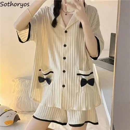 Pajama Sets Women Summer  Comfortable Sweet Pockets Students Casual Baggy