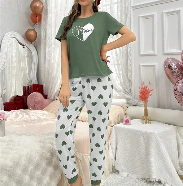 Womens Pajamas Set Lounge Set Short Sleeve Pjs Joggers Pants Sleepwear 2 Piece