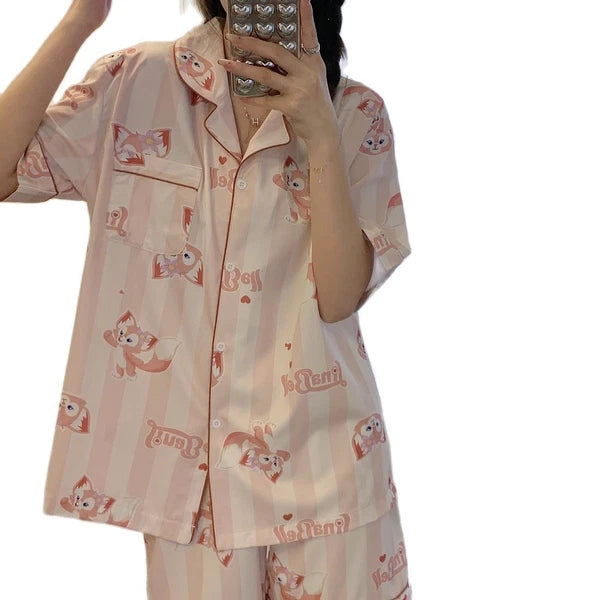 LinaBell Stain Pajamas Set Short Sleeve Top Shorts Pajamas Sleepwear unisex