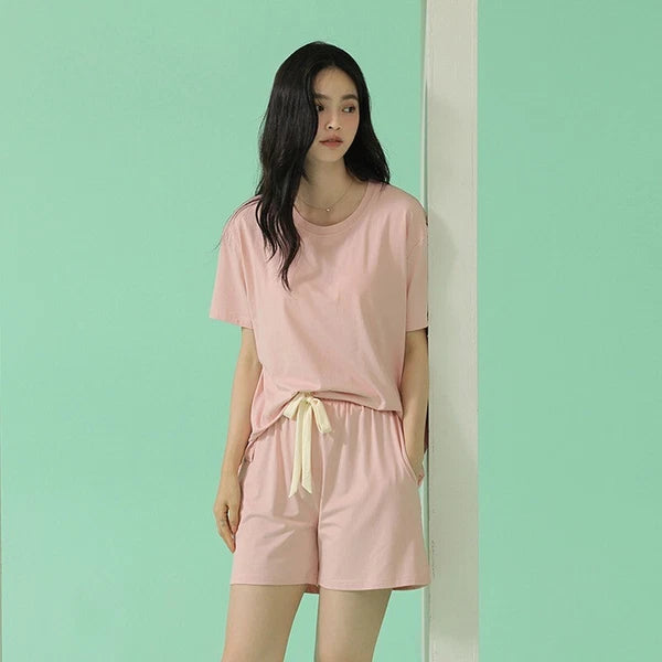 Women's Summer Soft Cool With Built-in Bra Pad Breathable Sports Pajamas Set-