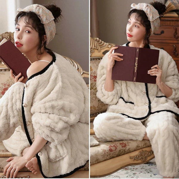 Princess coral velvet pajamas women Nightwear sweet Warm home service suit new