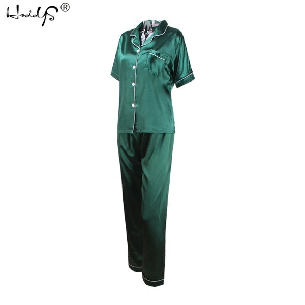 Women Lady Silk Satin Pajamas Set Pyjama Sleepwear Nightwear Summer Homewear Pj