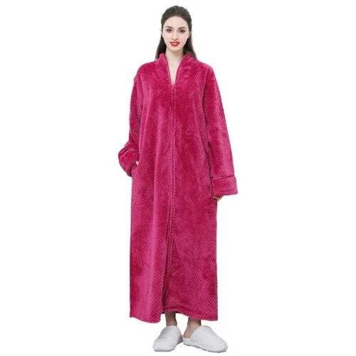New Zipper Nightgown Flannel Nightgown Autumn Sleepwear Solid Color  Bathrobe