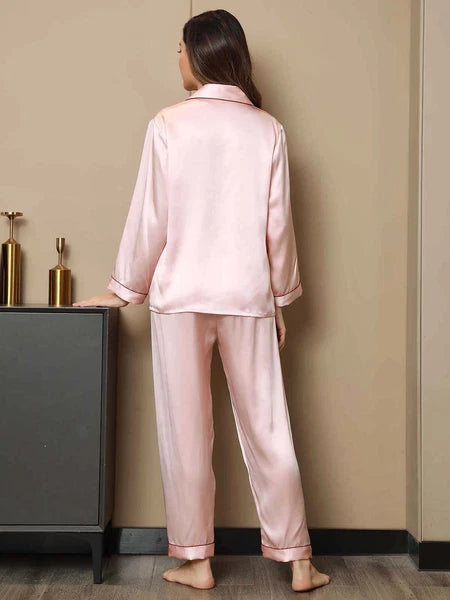 Women's 19mm Pure Mulberry Silk Pajamas Set Silk Sleepwear Nightwear Home Wear