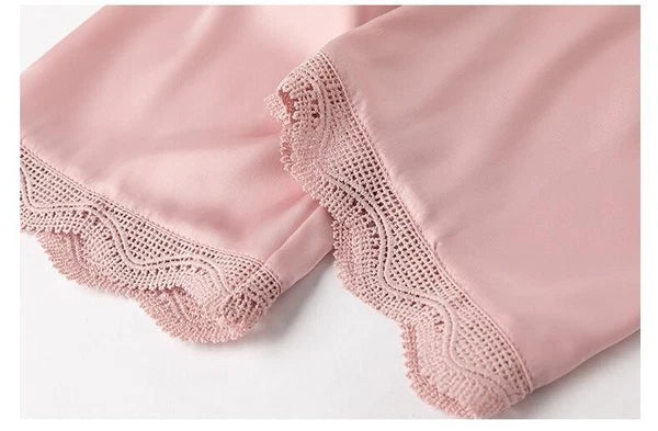 Pajamas Set Satin Women 2 Piece Sleepwear Silky Pyjamas Nightwear Shirt&Pants