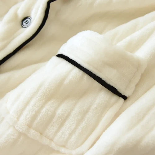 Warm Coral Fleece Pajamas Women Flannel Couple  Lapel Home Men's Sleepwear Suit