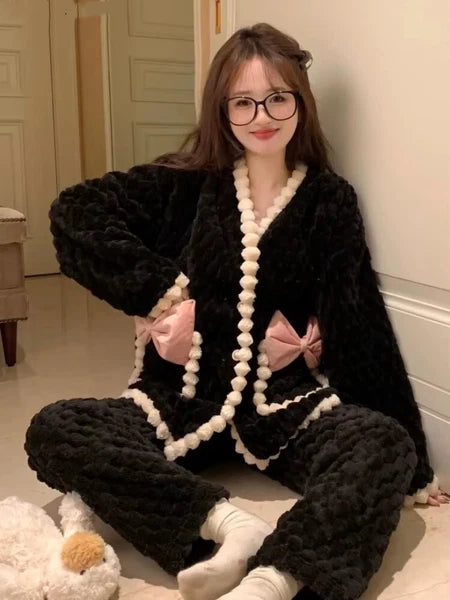 Women Pajama Sets Plus Velvet Sleepwear Cozy V-neck leisure wear Home Wear