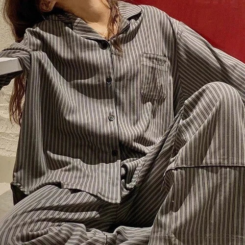 Pajama Set Women Homewear Striped Minimalist Leisure Fashion Comfortable Loose