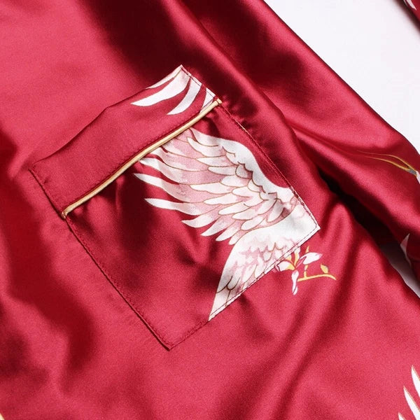 Women's Long Sleeve Silk Pajama Set Button-Down Sleepwear Print Loungewear Plus