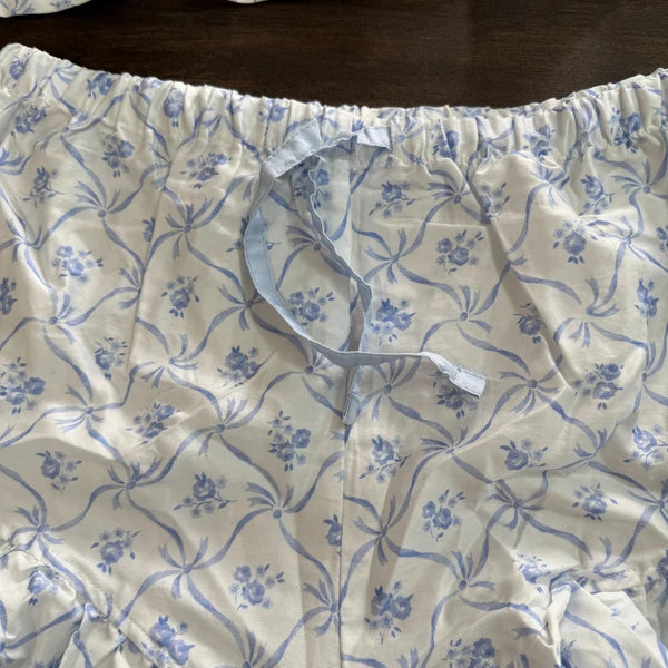 POTTERY BARN LoveShackFancy FLORAL TRELLIS SATEEN PAJAMA SET~PINK & BLUE AVAIL