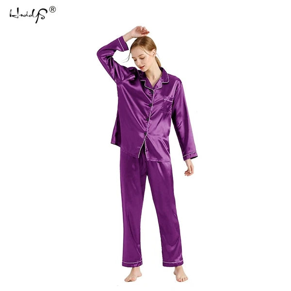 Womens/Ladies Long Sleeve Silk Satin Pyjamas Pyjama PJs Soft Silk PJS Nightwear