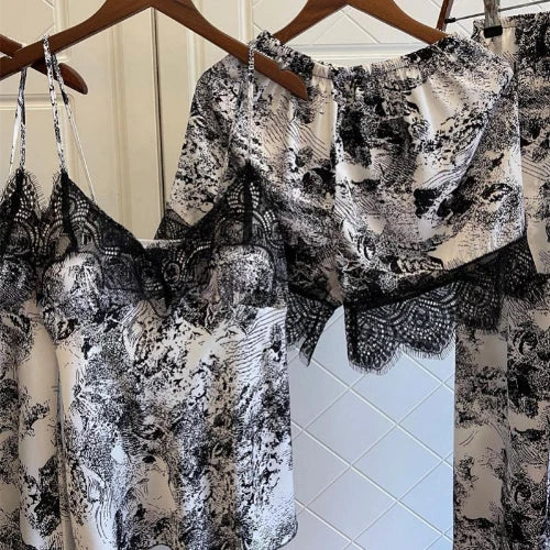 Women Satin Pajamas Suit V-Neck Kimono Robe Set with Cheast Pads Nightwear Sexy