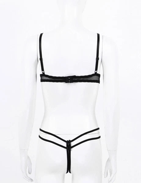 Women Sexy Lingerie Lace Bare Exposed Breast Bra Top G-string Underwear Babydoll