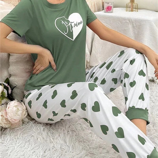Womens Pajamas Set Lounge Set Short Sleeve Pjs Joggers Pants Sleepwear 2 Piece