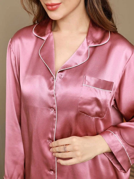 Women's 19mm Pure Mulberry Silk Pajamas Set Silk Sleepwear Nightwear Home Wear