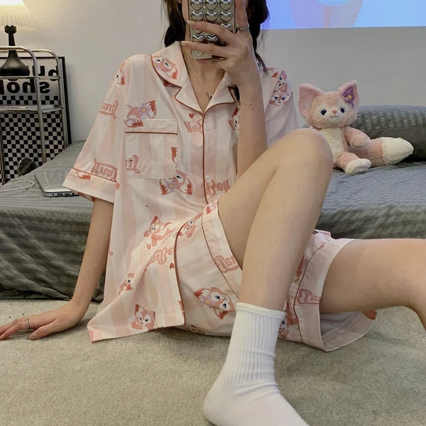 LinaBell Stain Pajamas Set Short Sleeve Top Shorts Pajamas Sleepwear unisex
