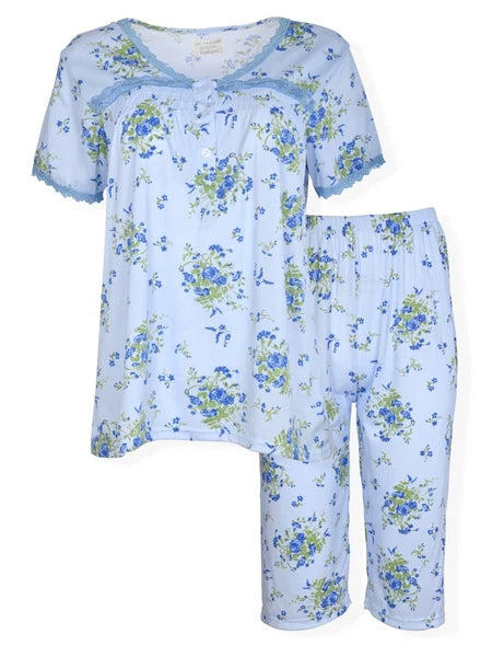 JEFFRICO Womens Capri Pajama Set 2 Piece Short Sleeve Top & Capri Pants 5201C