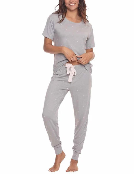Felina Women's 3 Piece Pajama Set Jogger Shorts Crew Neck Tee