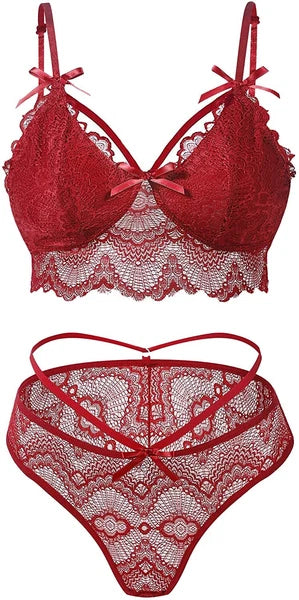 Two Piece Women Sexy Lingerie Set Lace Bra and Panty Set Babydoll Sleepwear US