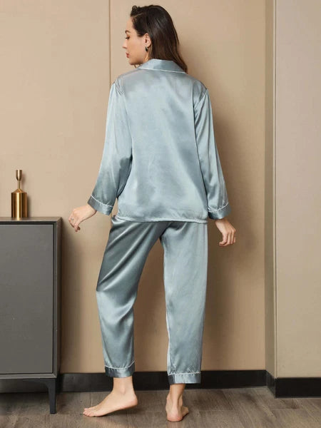 Women's 19mm Pure Mulberry Silk Pajamas Set Silk Sleepwear Nightwear Home Wear