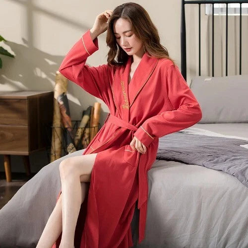 M-4XL Bridesmaid DressingGown Plus Size Cotton Bridesn'Robes Long Sleeve Loose