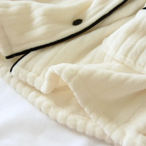 Warm Coral Fleece Pajamas Women Flannel Couple  Lapel Home Men's Sleepwear Suit