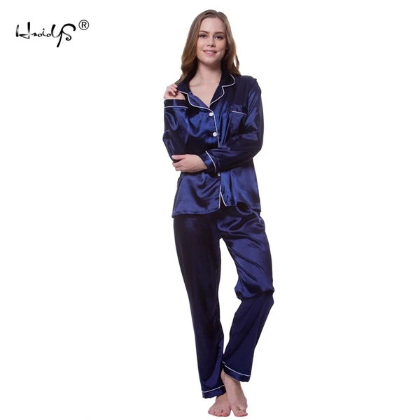 Women's Long Sleeve Silk Pajama Set Button-Down Sleepwear Print Loungewear Plus
