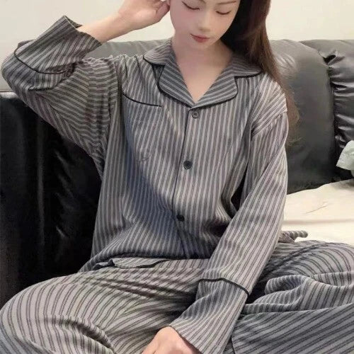 Pajama Set Women Homewear Striped Minimalist Leisure Fashion Comfortable Loose