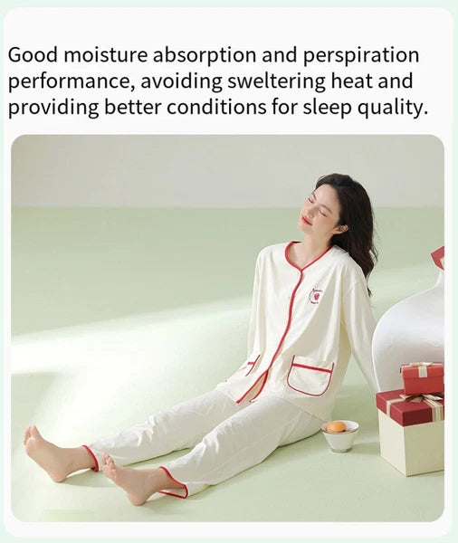 Fashion Women's Pajamas Autumn Embroidered Comfortable Casual Antibacterial Pajamas Set-