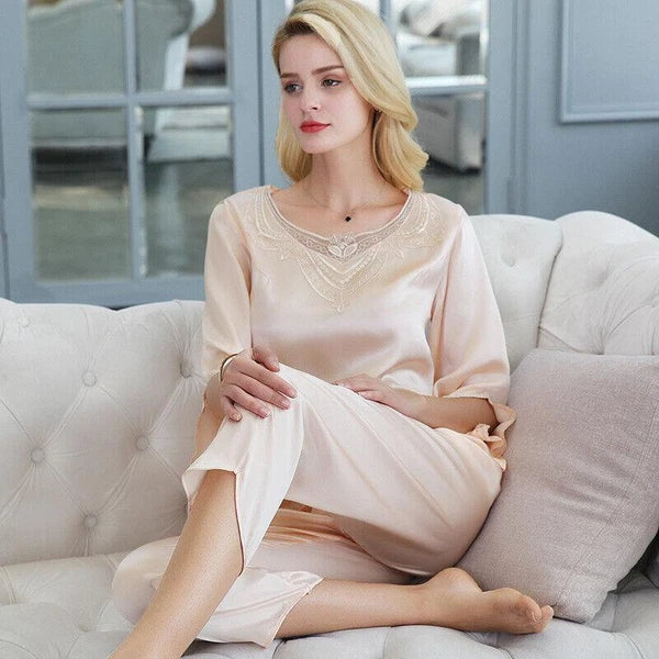 New Women Silk Pajamas Set,2 pieces,100% Mulberry Silk Sleepwear Nightwear U7135