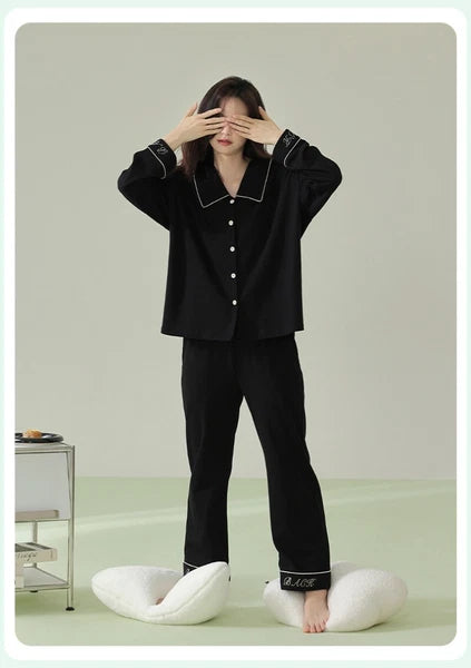 New Women's Long Sleeve Homewear Antibacterial Comfortable Cotton Sleepwear Set