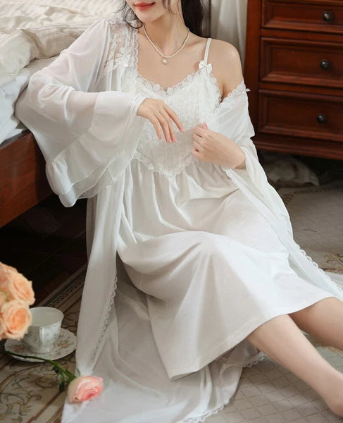 Women Lounge Suit Sling Padded Dress Cotton Robes Mesh Nightwear 2pcs 161201