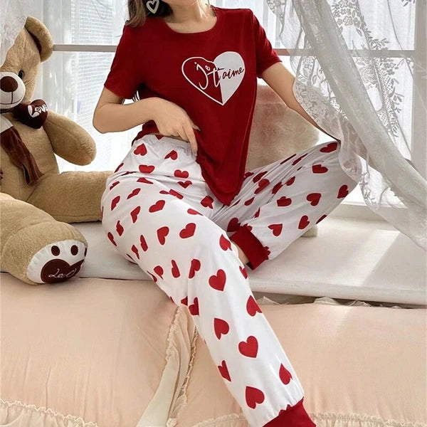 Womens Pajamas Set Lounge Set Short Sleeve Pjs Joggers Pants Sleepwear 2 Piece