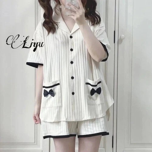 Pajama Sets Women Summer  Comfortable Sweet Pockets Students Casual Baggy