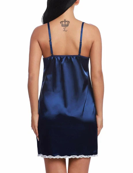 Sexy Lingerie Women Satin Lace Chemise Nightgown Silk Negligee Sling Nightshirt