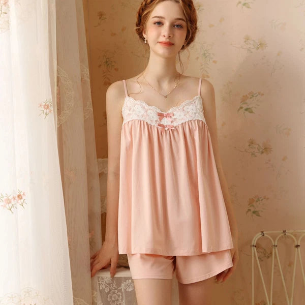 Women's Cotton Pajama Set Sleeveless Cute Summer V Neck Lightweight 2 Piece