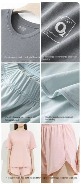 Women's Anti Bacterial Short Sleeve Lounge Loose Fit Cotton Summer Pajama Set