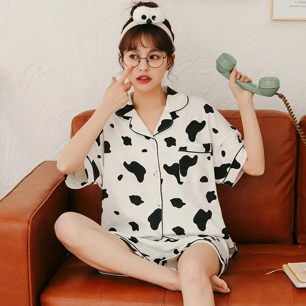 Women's Pure Cotton Short-sleeved Pajamas for Pyjamas Set