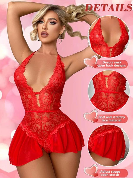 Women's Sexy Lingerie Bodysuit Dress Lace Lingerie Babydoll Nightwear Sleepwear